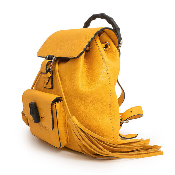 Gucci Bamboo Fringe Backpack Daypack Leather Yellow - Picture 6 of 9